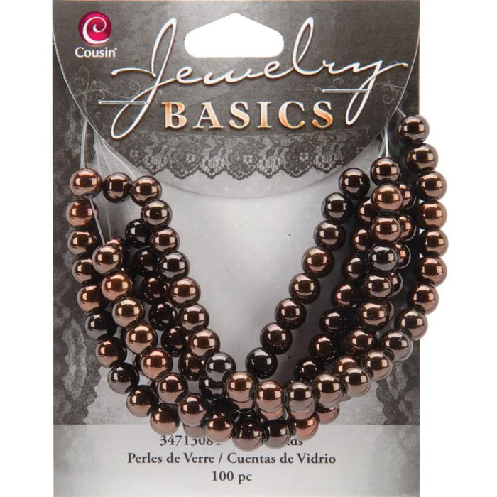 CousinDIY Jewelry Basics Glass Beads 6mm 100/Pkg Brown Metallic Round