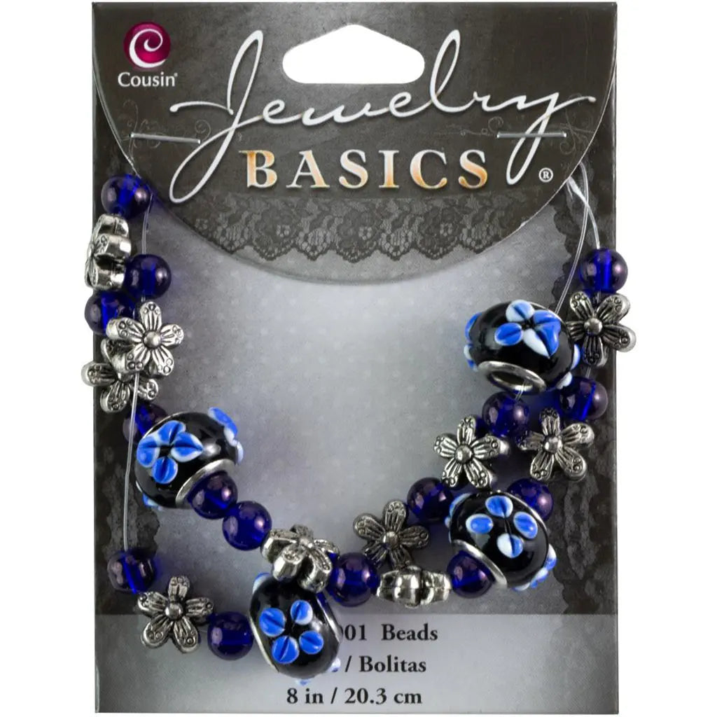 CousinDIY Jewelry Basics Glass Bead Strands Blue Fancy Round Mix 8"