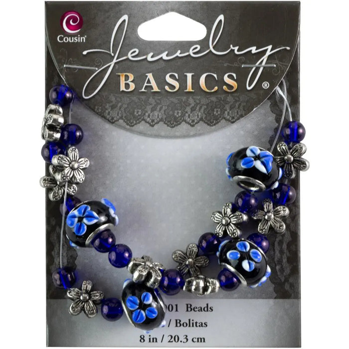 CousinDIY Jewelry Basics Glass Bead Strands Blue Fancy Round Mix 8"