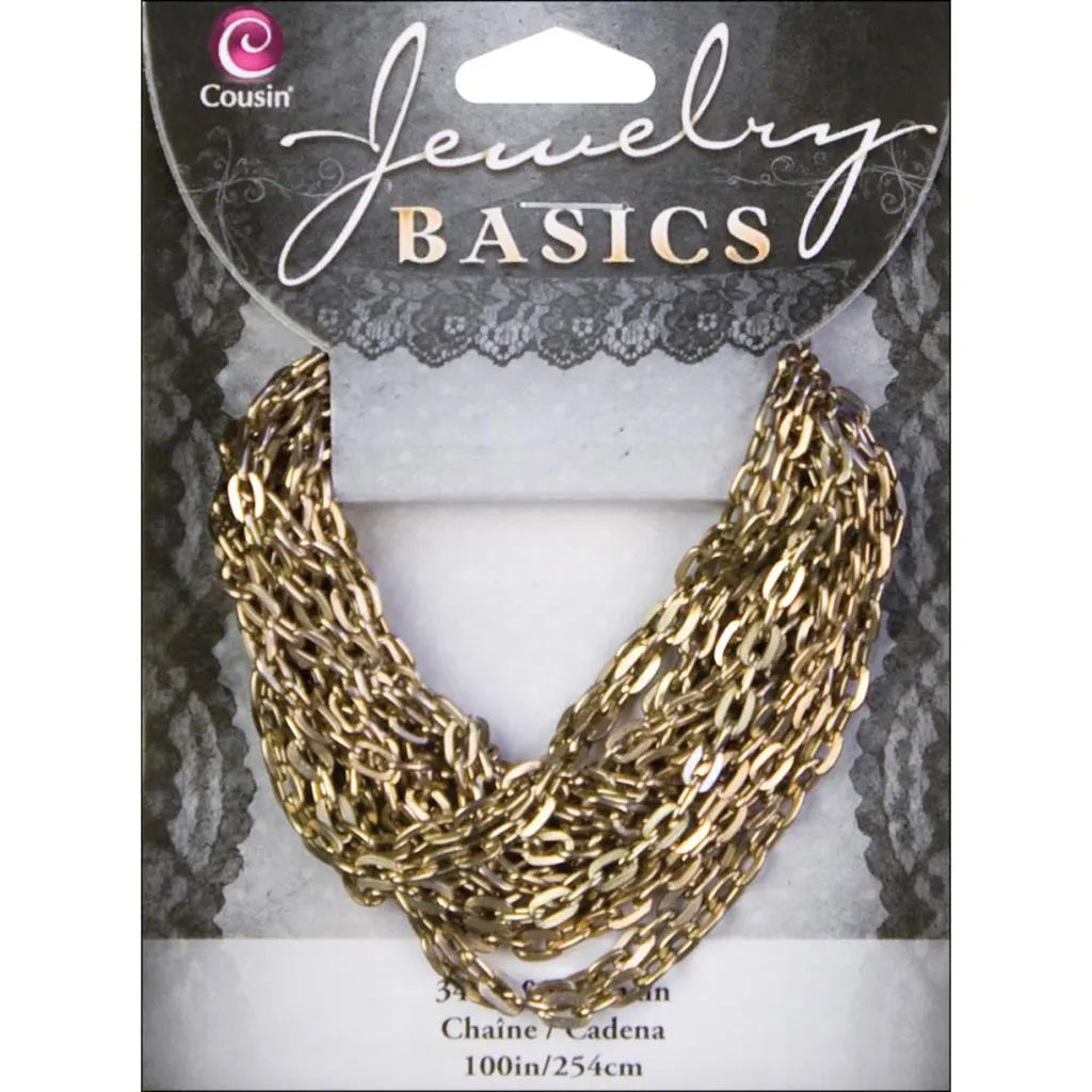 CousinDIY Jewelry Basics Metal Chain 100" Antique Gold Small Oval