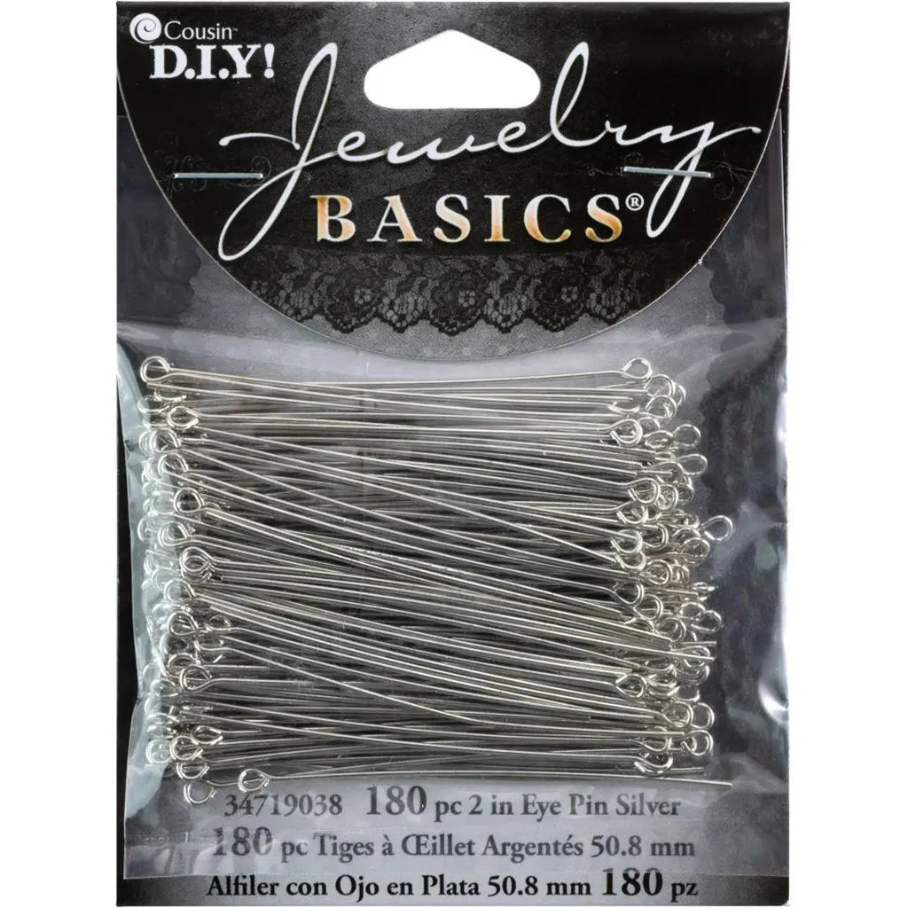 CousinDIY Jewelry Basics Metal Findings 180/Pkg Silver Eye Pins
