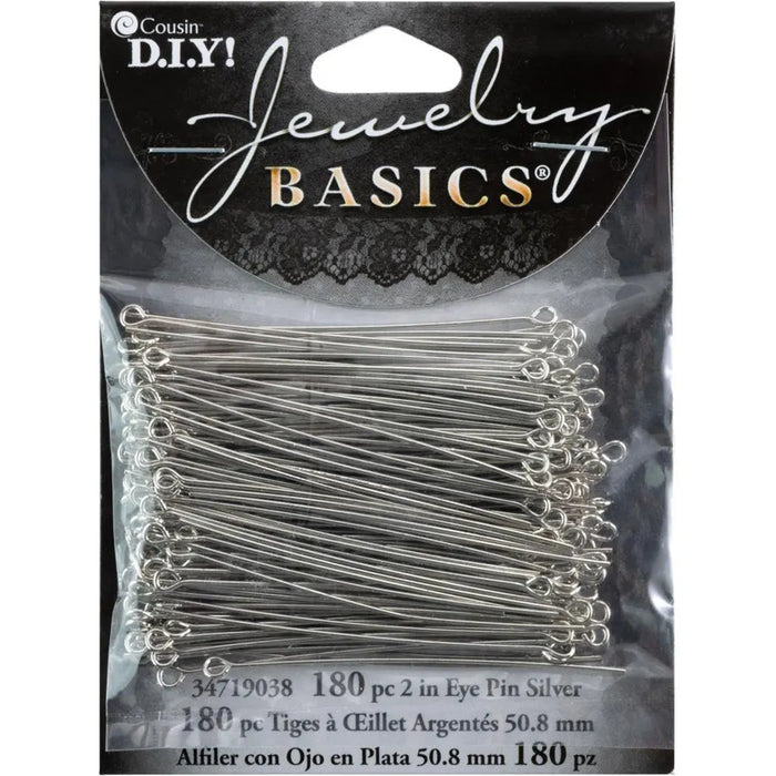 CousinDIY Jewelry Basics Metal Findings 180/Pkg Silver Eye Pins