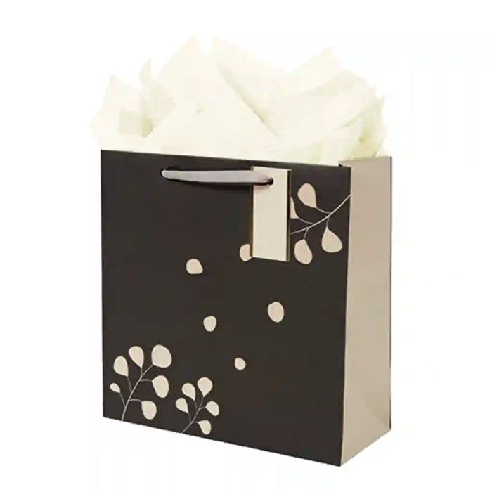 Black Creme Botanical Medium Square Bag