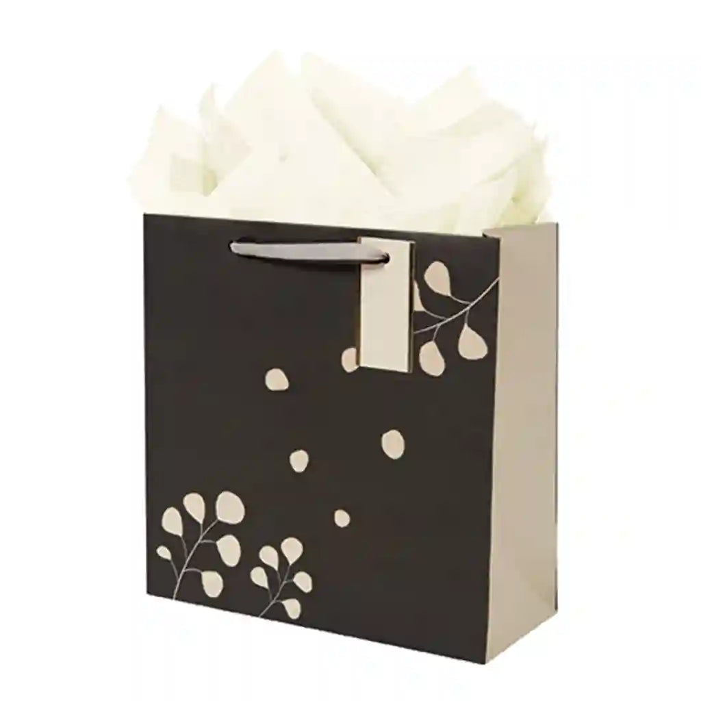 Black Creme Botanical Medium Square Bag