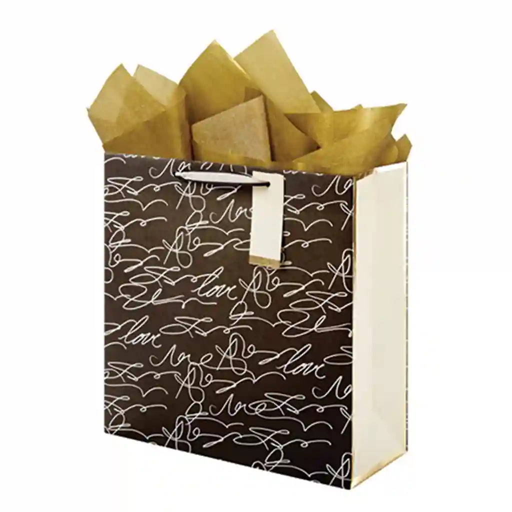 Black Creme Script Large Square Bag