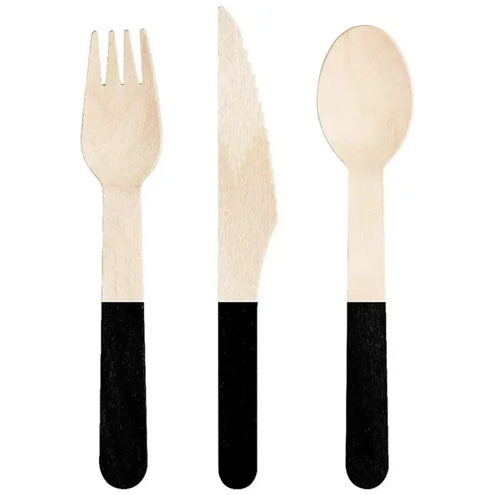 Wooden Cutlery Assorted 24ct, Black Velvet