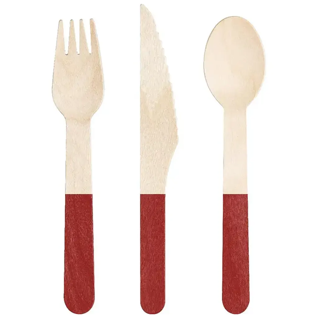 Wooden Cutlery Assorted 24ct, Classic Red