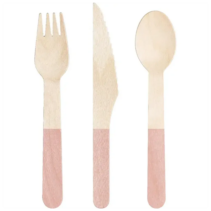 Wooden Cutlery Assorted 24ct,Classic Pink