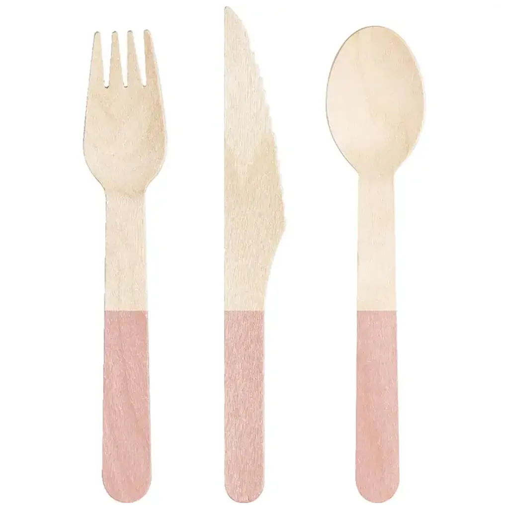 Wooden Cutlery Assorted 24ct,Classic Pink
