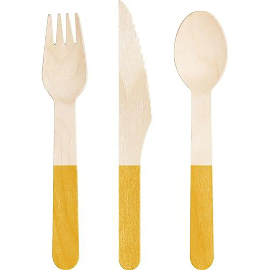 Wooden Cutlery Assorted 24ct, School Bus Yellow