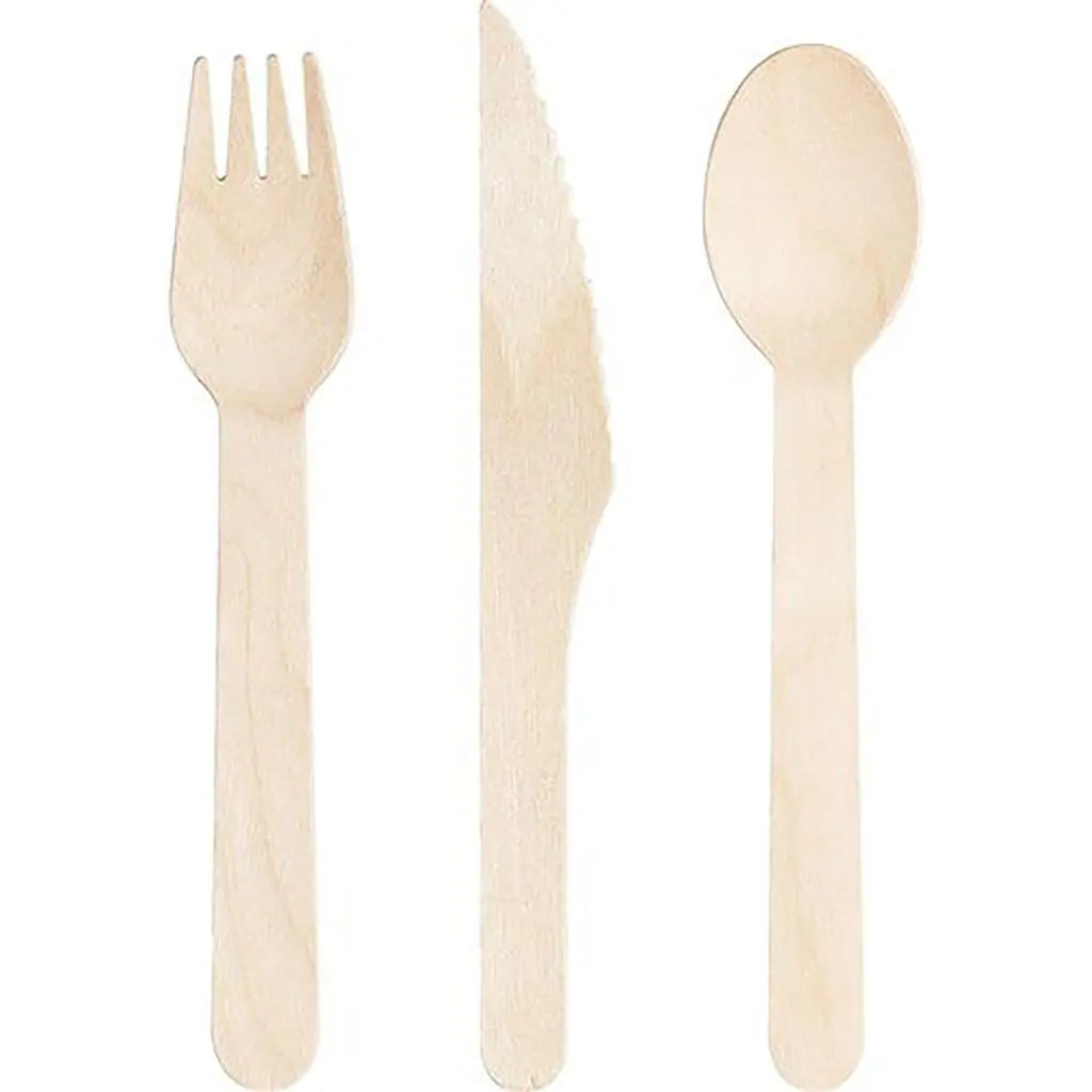 Wooden Cutlery Assorted 24ct, Natural