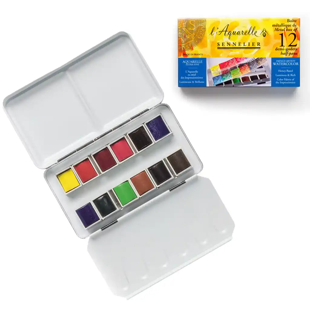 Sennelier Artist Watercolour 12 Half Pans Metal Pocket Box