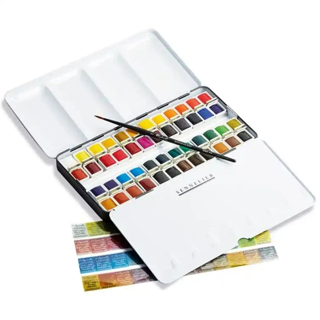 Sennelier Artist Watercolour 48 Half Pans Metal Box + 1 Brush