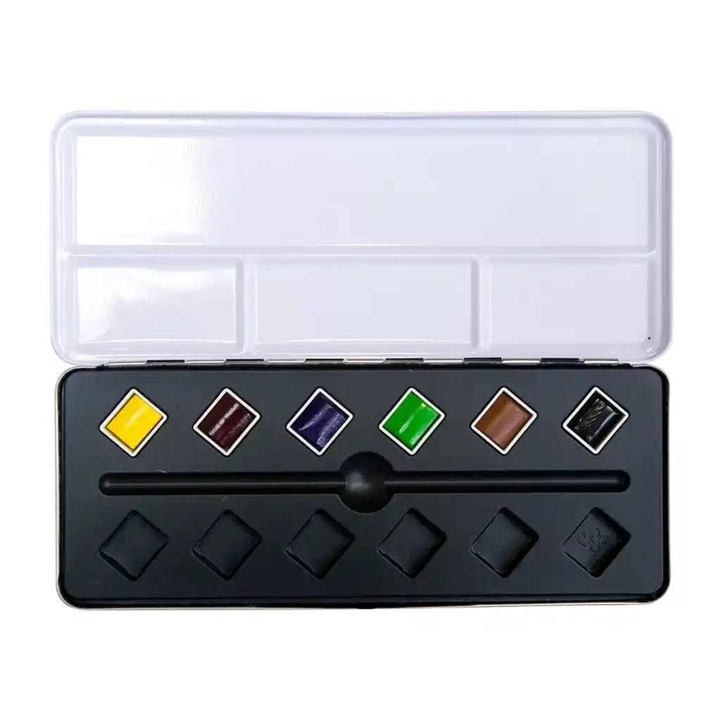 Sennelier Test Pack 6 Artist Watercolour Half Pans Competition Set + 6 Empty Compartments