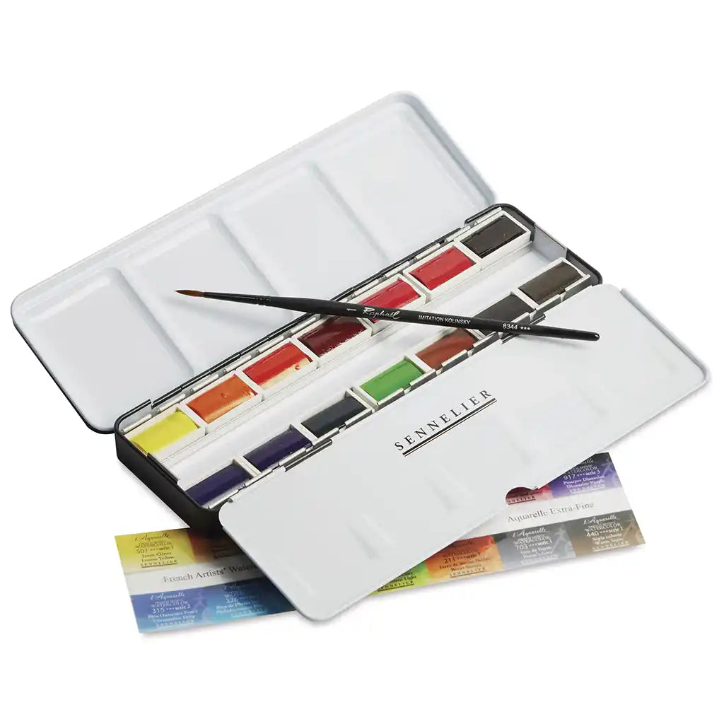 Sennelier Artist Watercolour 14 Full Pans Metal Box + 1 Brush