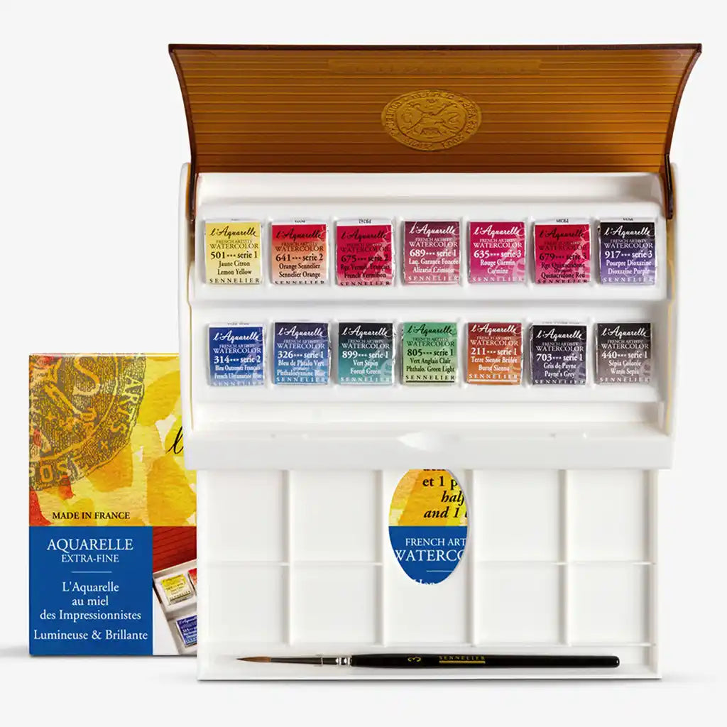 Sennelier Artist Watercolour Travel Box 14 Half Pans + 1 Brush