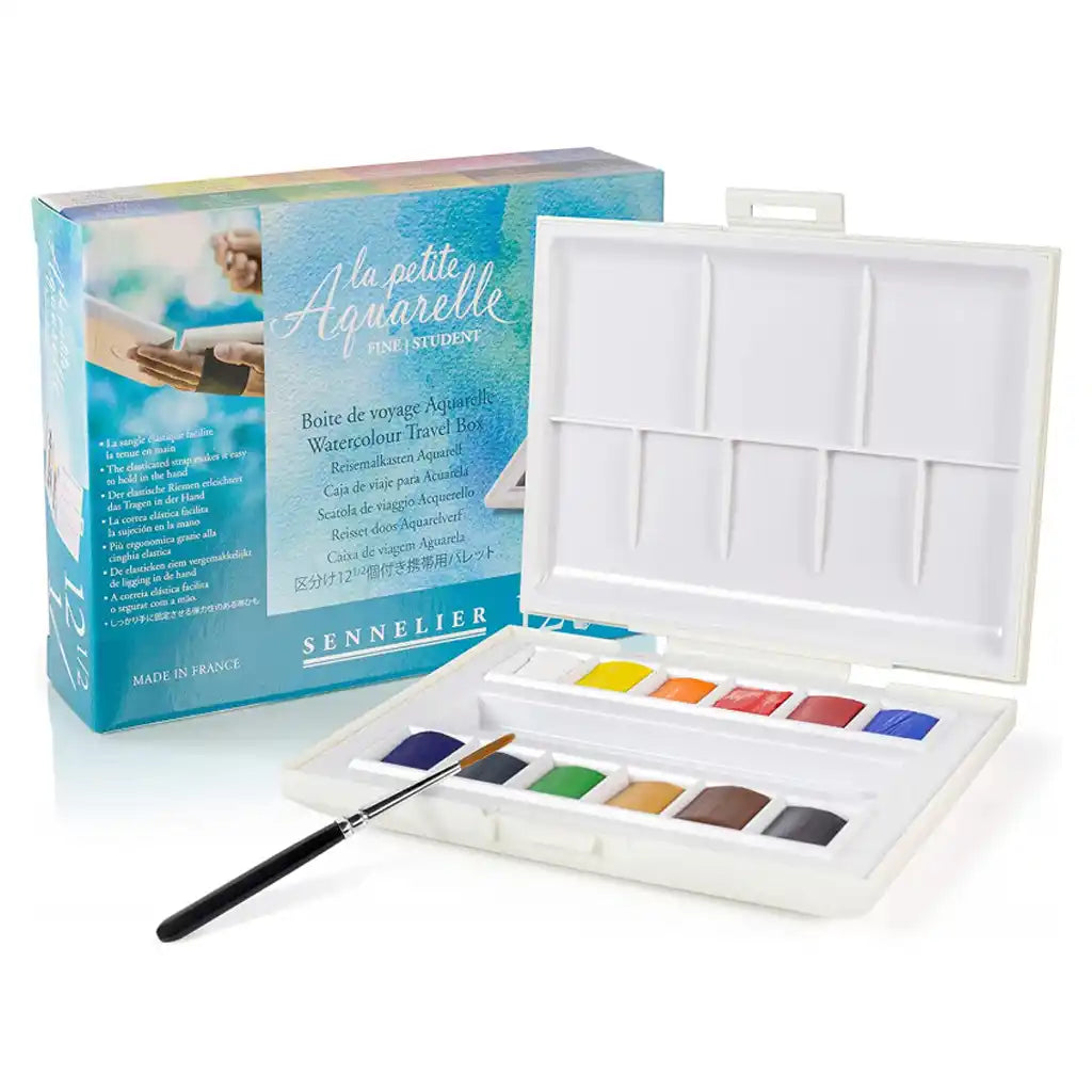 Sennelier Travel Box La Petite Aquarelle Containing 12 Half Pans+ 1 Synthetic Brush