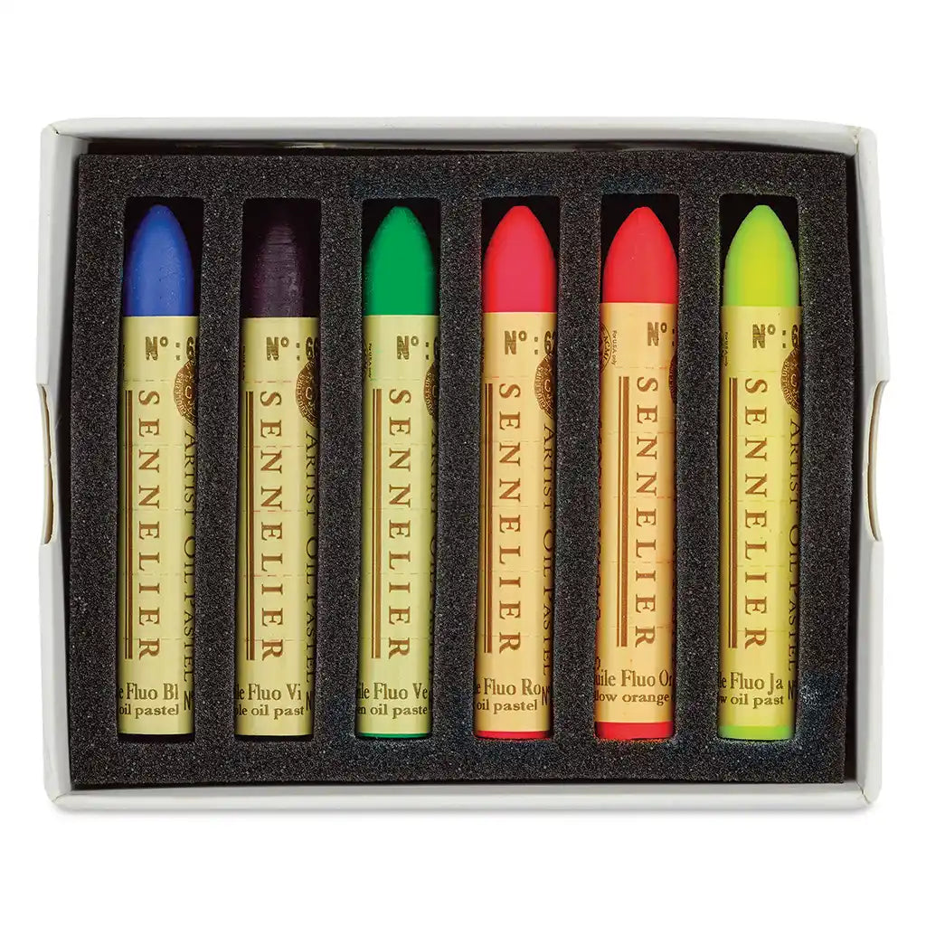 Oil Pastels Cardboard Set Of 6, Fluorescent Colors
