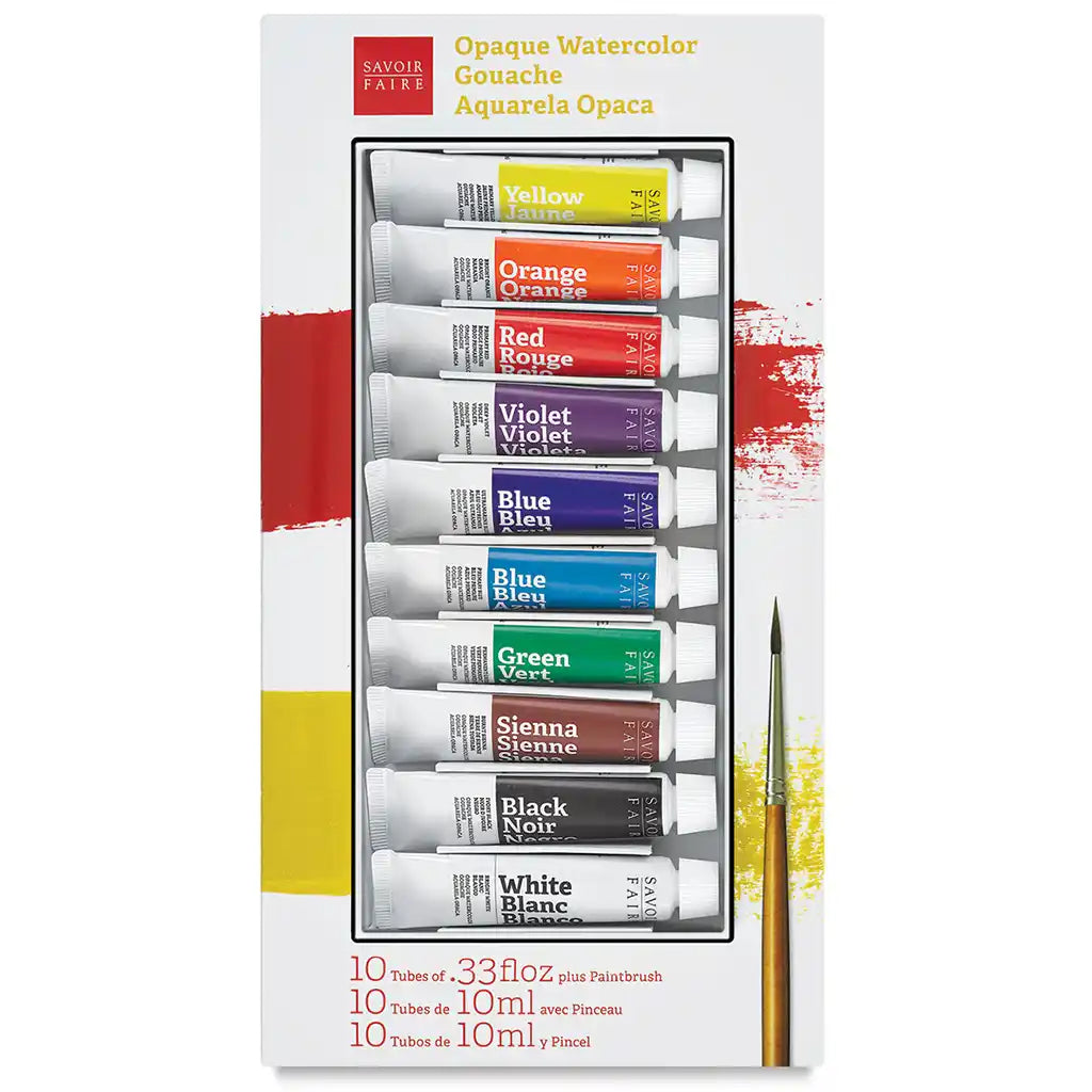 Opaque Watercolor Gouache Set of 10 Colors, 10ml