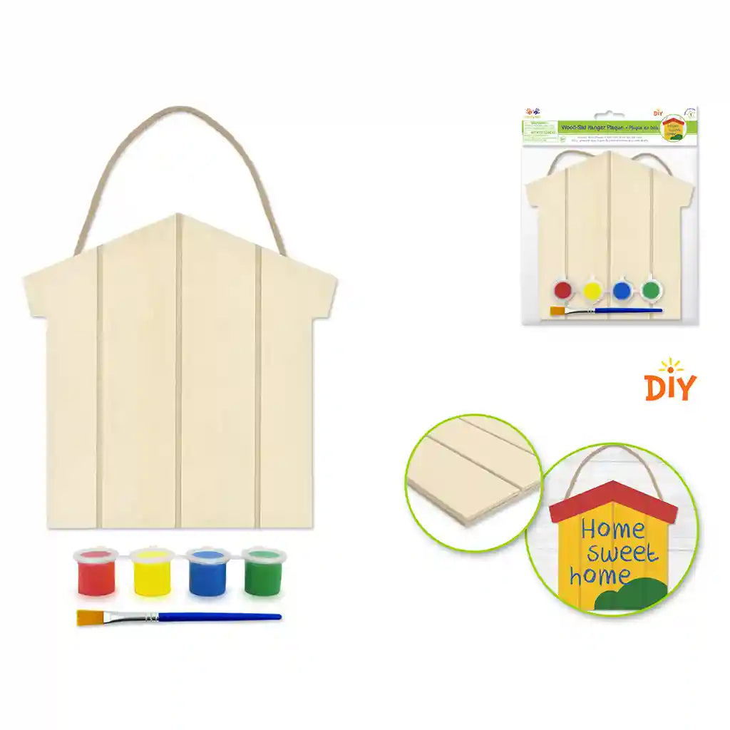 Krafty Kids Kit: Diy Wood-Slat Hanger Plaque W/4 Paintpots+Brush+Jutecord House