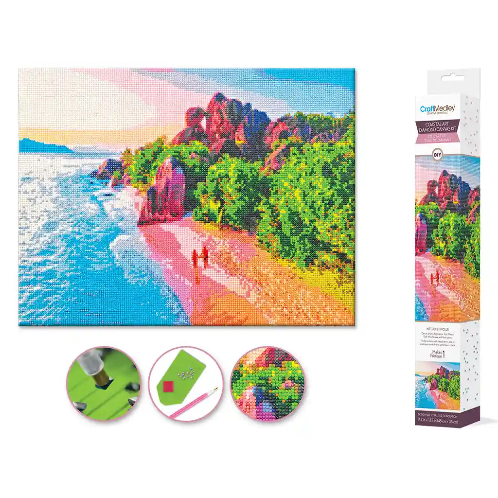 Craft Medley Kit: Diamond Painting Coastline Art 15.8in X 19.7in W/Gems+Tools Walk On The Beach