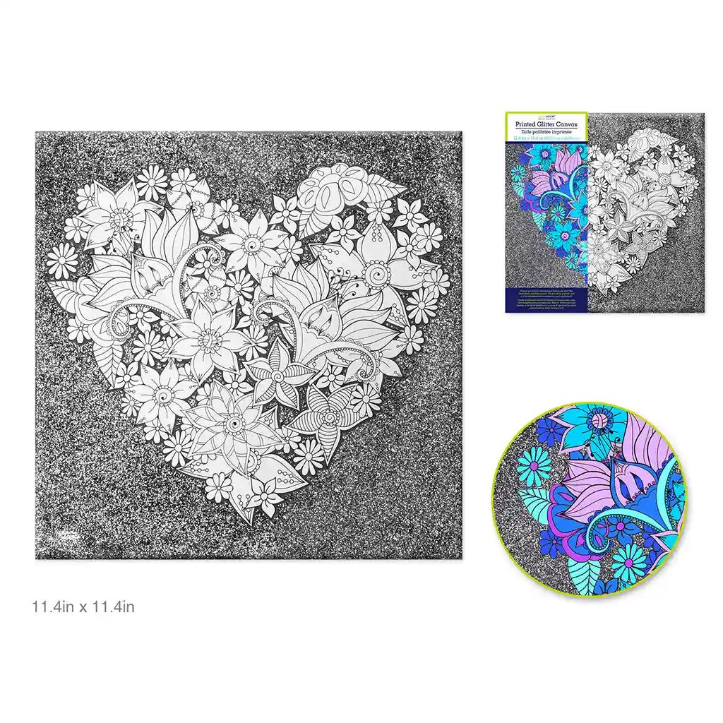 Stretch Artist Printed Canvas: 11.4in X 11.4in Glitter Primed Back-Stapled Heart Medley