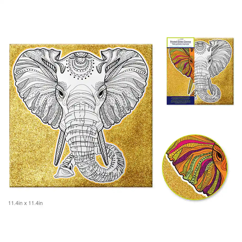 Stretch Artist Printed Canvas: 11.4in X 11.4in Glitter Primed Back-Stapled Elephant