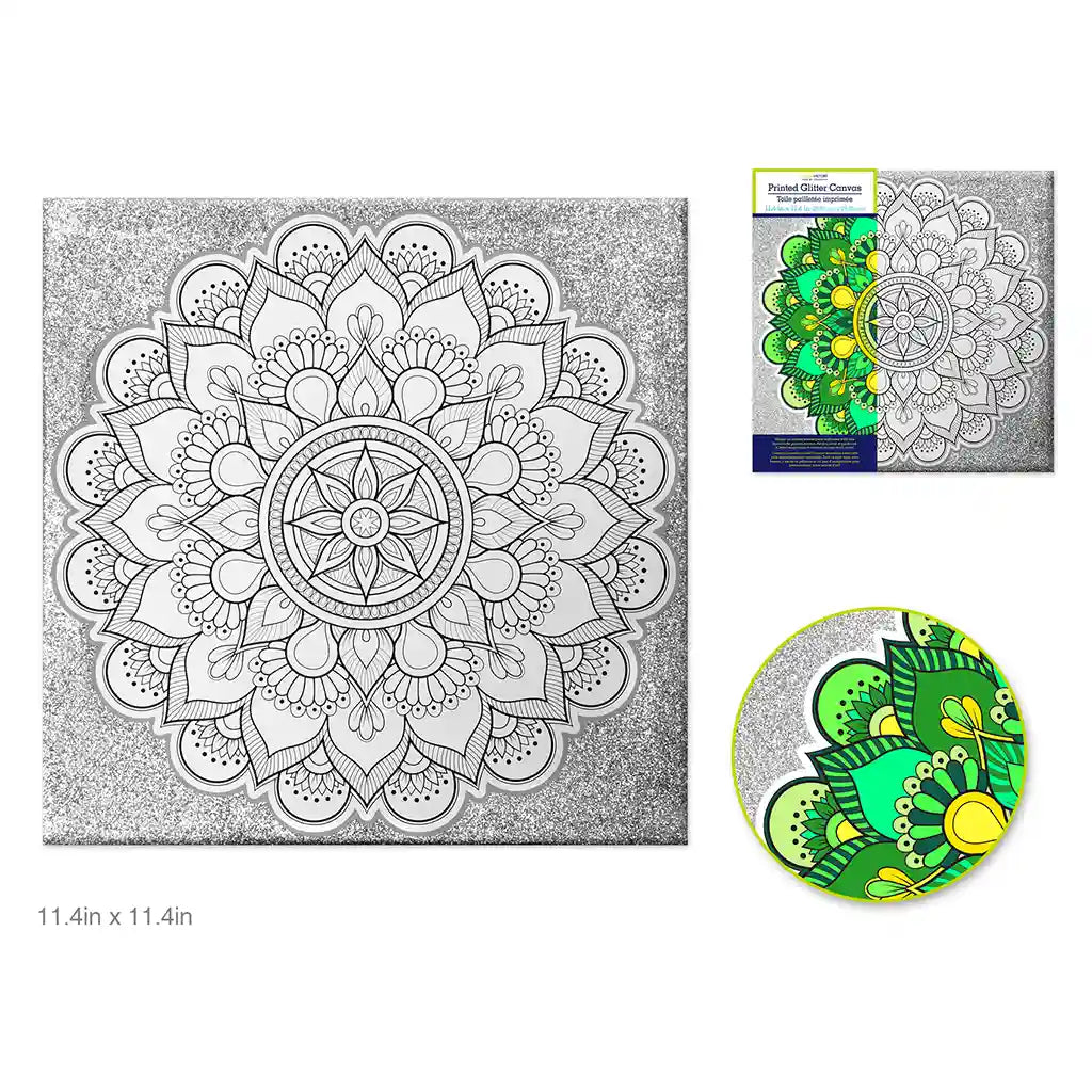 Stretch Artist Printed Canvas: 11.4in X 11.4in Glitter Primed Back-Stapled Mandala