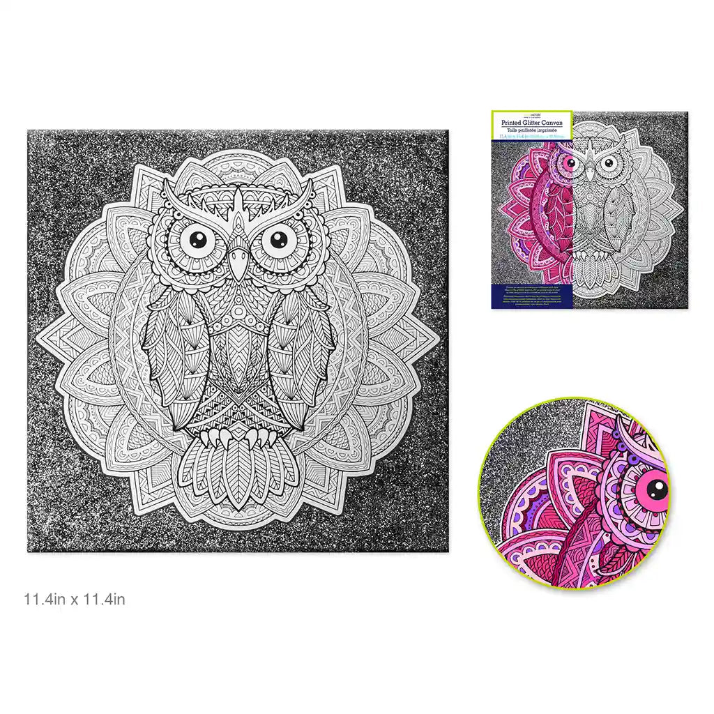 Stretch Artist Printed Canvas: 11.4in X 11.4in Glitter Primed Back-Stapled Owl