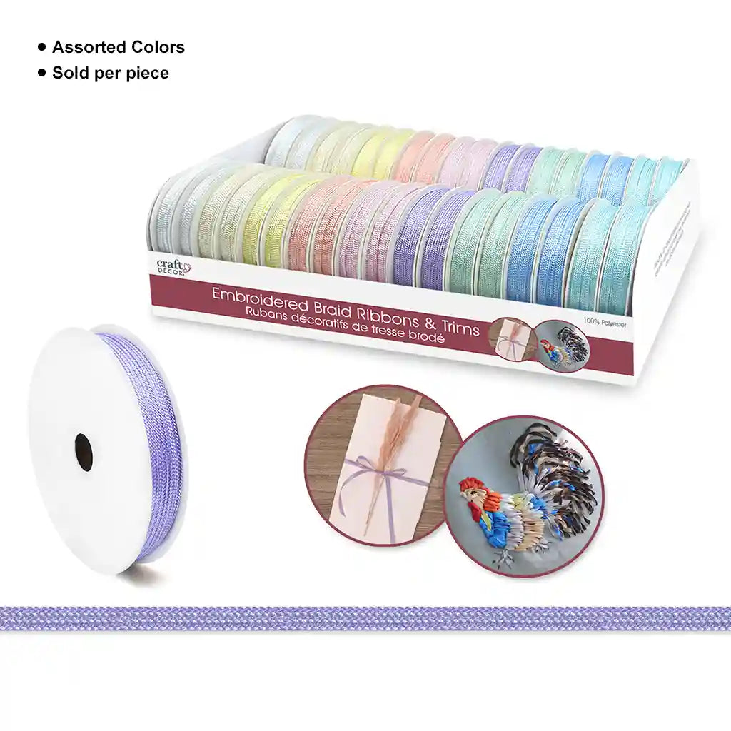 Craft Decor Ribbons/Trims: Embroidered Braid x 3yd Rolls