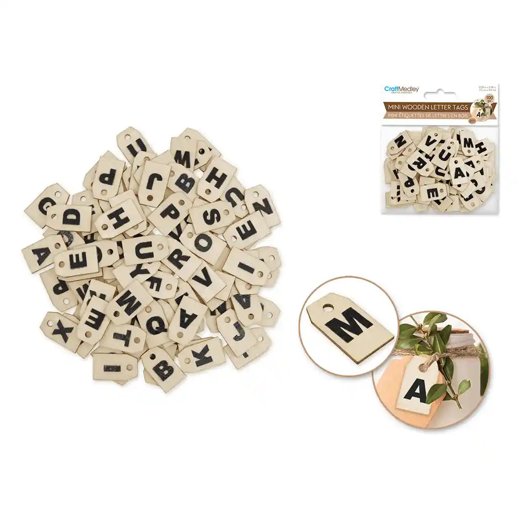 Craftwood: Mini Letter Tags 100/Pk A-Z Luggage Tag