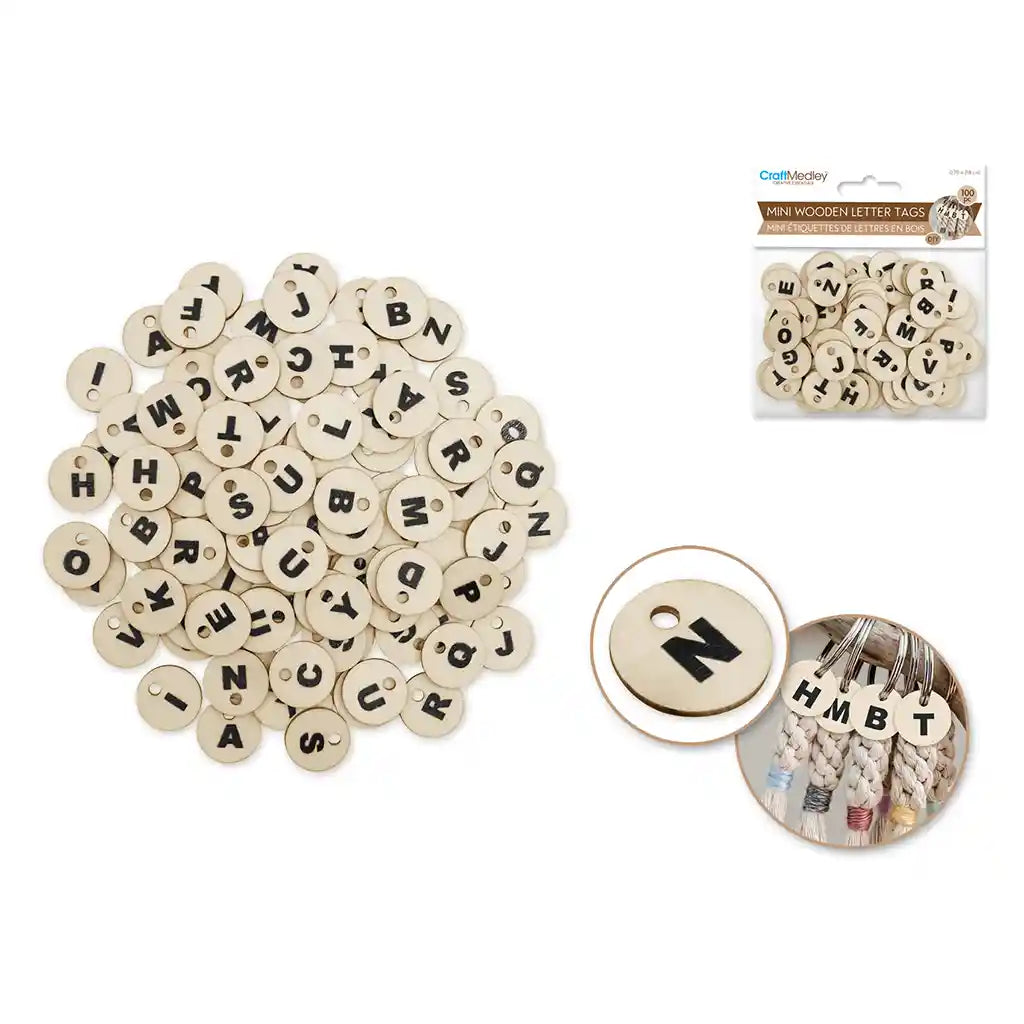 Craftwood: Mini Letter Tags 100/Pk A-Z Round Tag