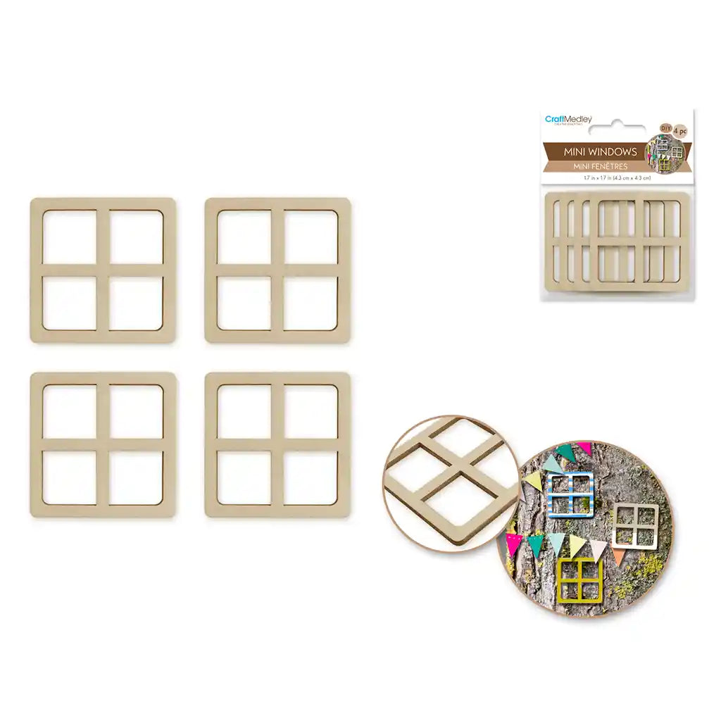 Wood Craft: 1.7in Diy Mini Window 4pc Square
