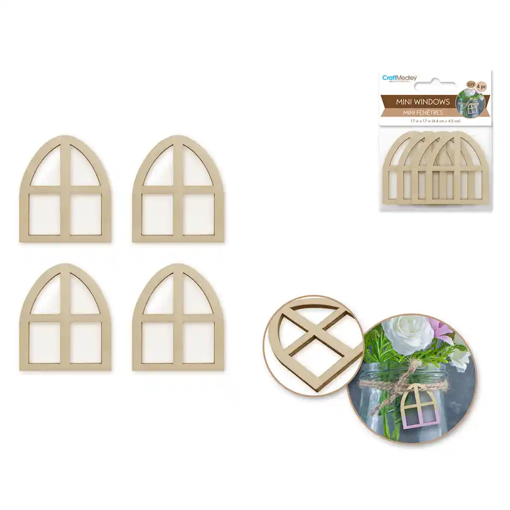 Wood Craft: 1.7in Diy Mini Window 4pc Steeple