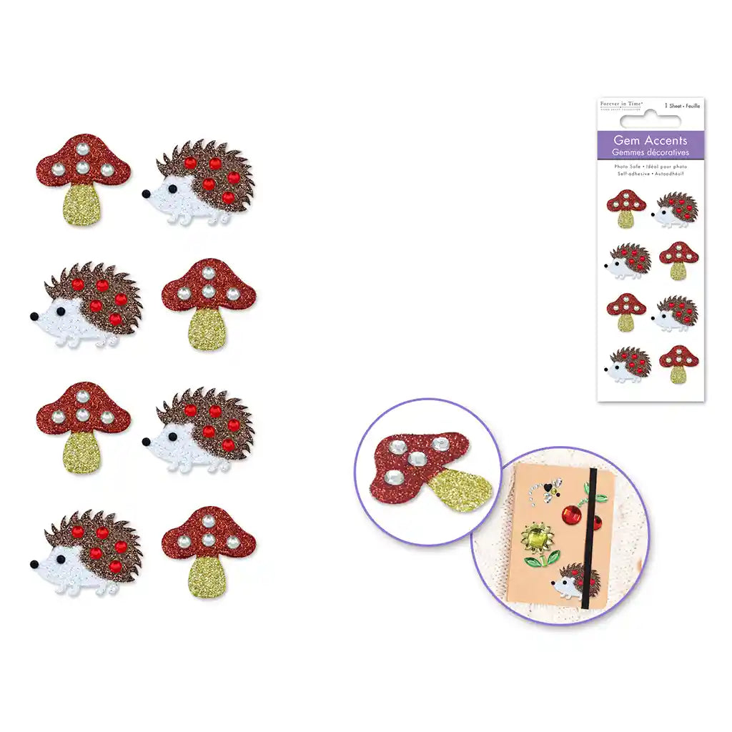 Paper Craft Sticker: 3D Themed Gembellishments Hedgehog &amp; Mushroom