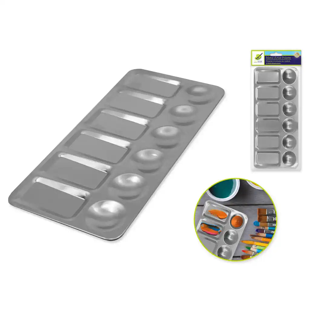 Color Factory Paint Palette: 9in X 4.5in Metal 12-Well Rectangular