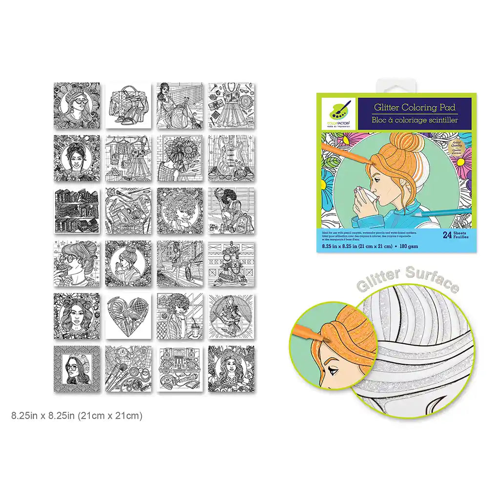 Color Factory: Glitter Coloring Pad 8.25in X 8.25in 180Gsm 24Sht Glamorous