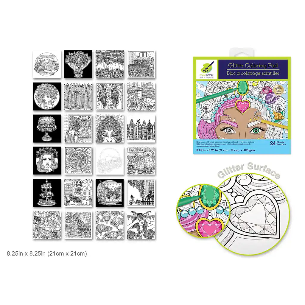 Color Factory: Glitter Coloring Pad 8.25in X 8.25in 180Gsm 24Sht Lovely Day