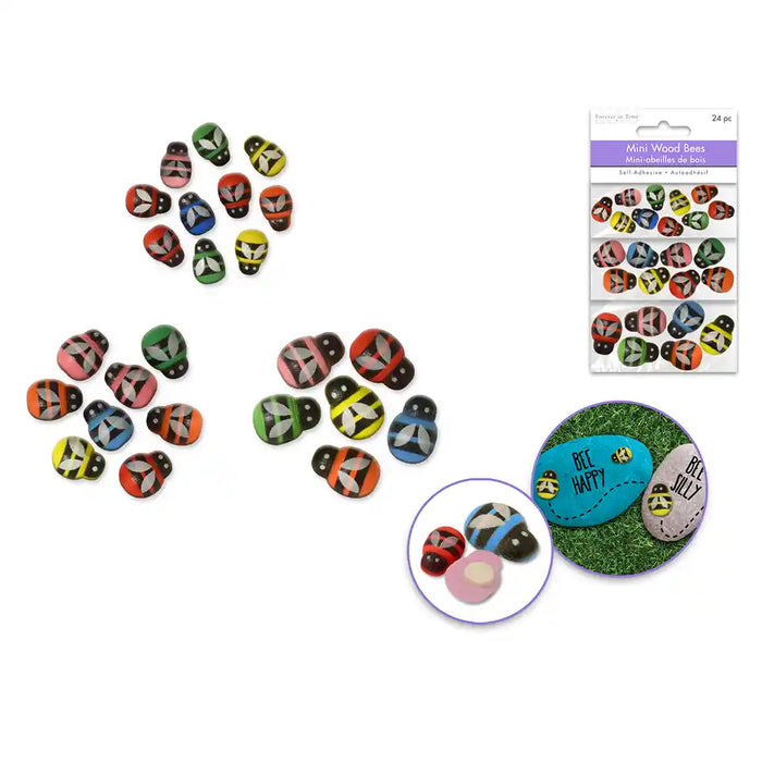 Paper Craft Emb: Mini Wood Bees X 24 Peel-N-Stick 1/2in -3/4in Multi-Mix