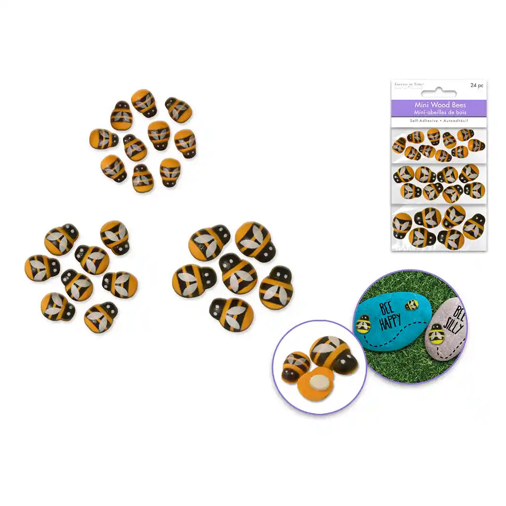Paper Craft Emb: Mini Wood Bees X24 Peel-N-Stick 1/2in -3/4in Light Orange