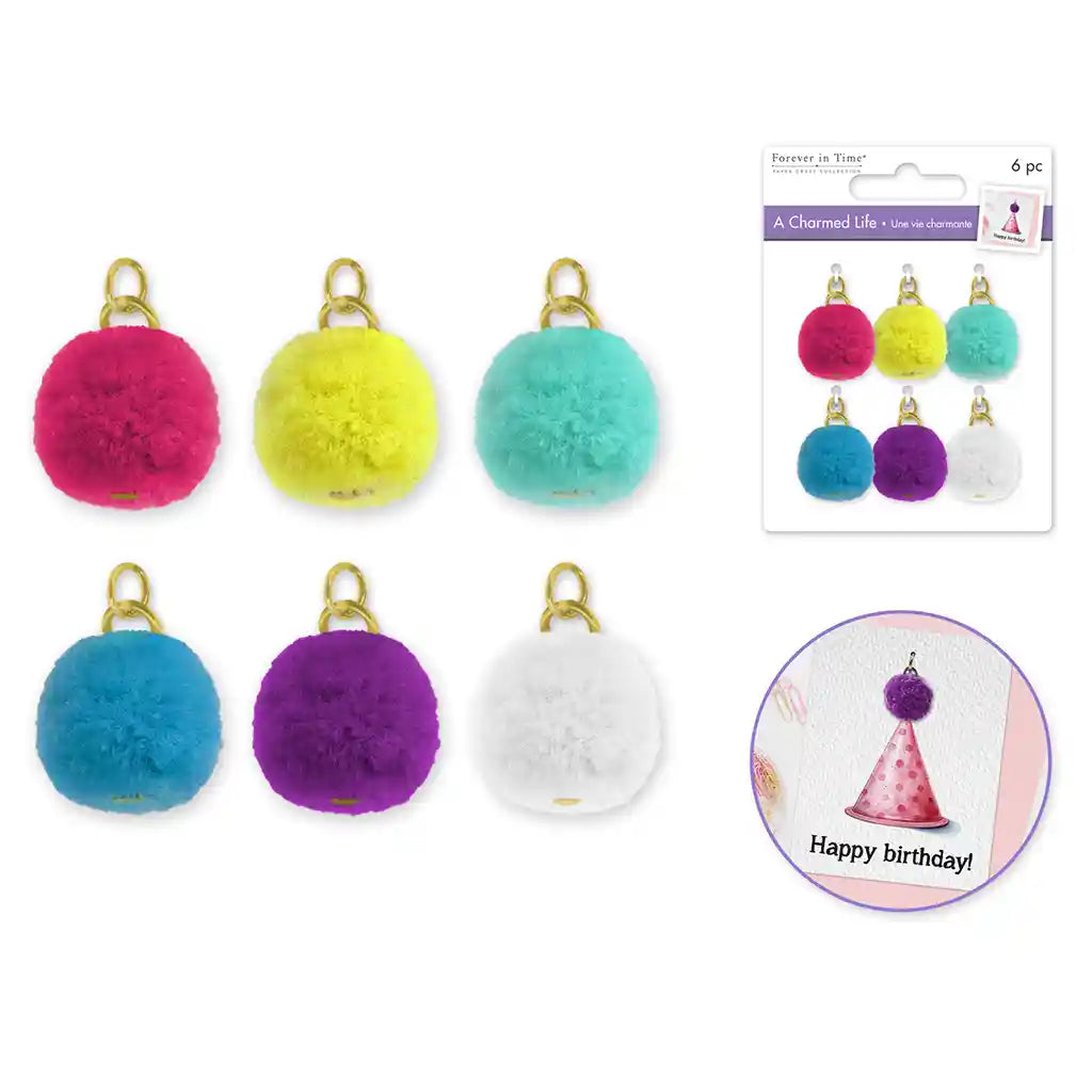 Paper Craft Emb: Charmed Life Asst Charms W/Hoop Finding Glamour Poms