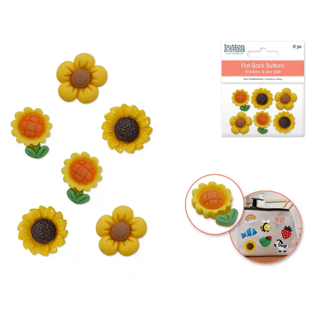 Button Boutique: Flat-Back Resin Embellishment Buttons 6pc Sunflower Splash