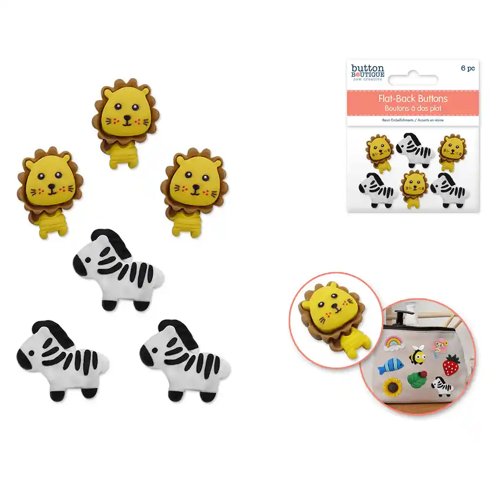 Button Boutique: Flat-Back Resin Embellishment Buttons 6pc Wild Safari