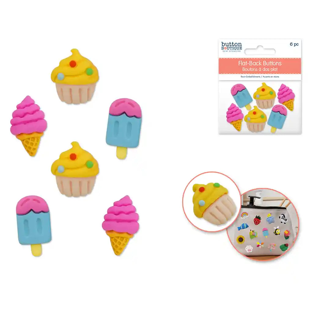 Button Boutique: Flat-Back Resin Embellishment Buttons 6pc Sweet Treats