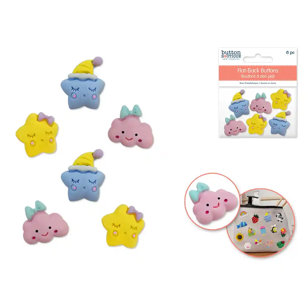 Button Boutique: Flat-Back Resin Embellishment Buttons 6pc Naptime