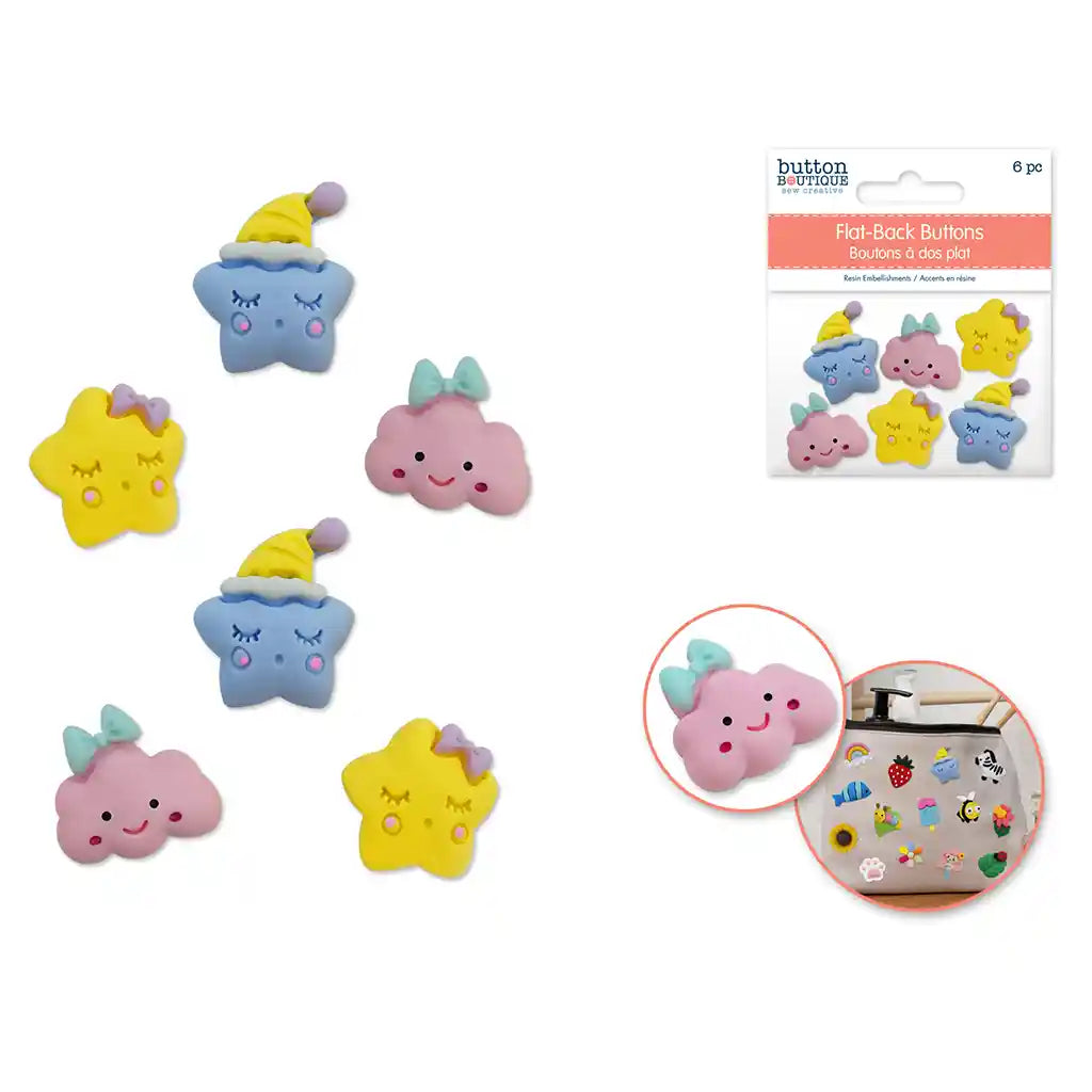 Button Boutique: Flat-Back Resin Embellishment Buttons 6pc Cute Critters