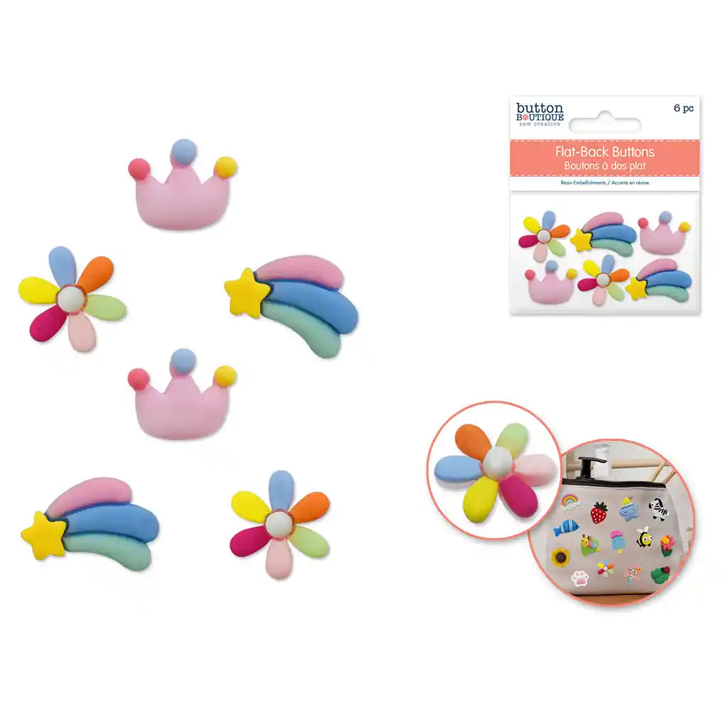 Button Boutique: Flat-Back Resin Embellishment Buttons 6pc Imaginarium