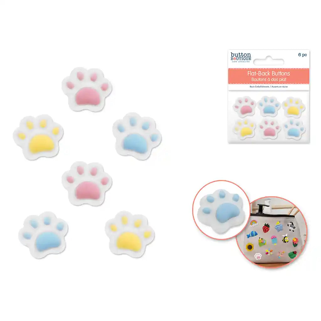 Button Boutique: Flat-Back Resin Embellishment Buttons 6pc Purrfect Paws
