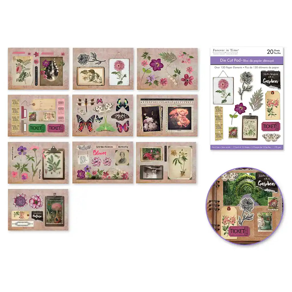 Paper Pads: 4.1in X 5.8in Die Cut Pad 20 Sheets (2Eax10Designs) Floral Bloom