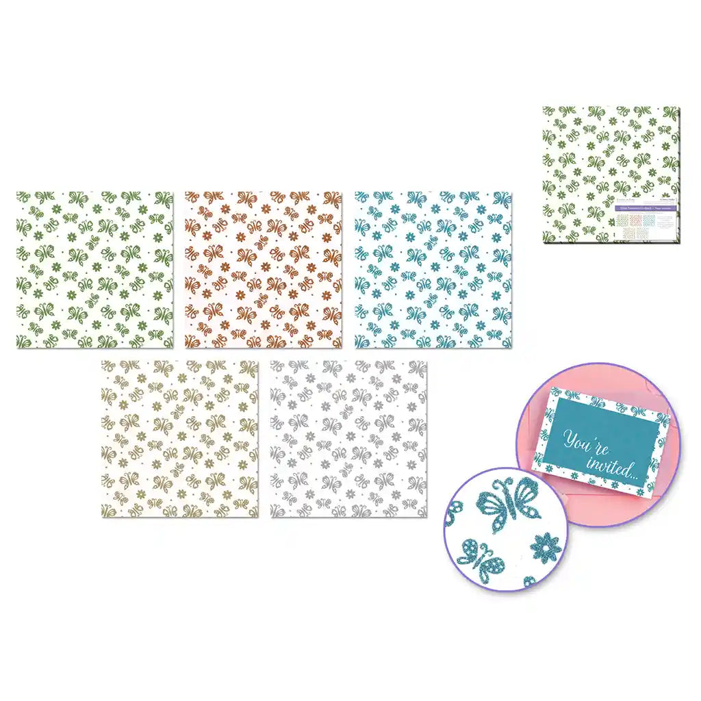 Scrapbook Paper: 12in X12in Glitter Cardstock 250Gsm Asst 5Col Butterfly Bling